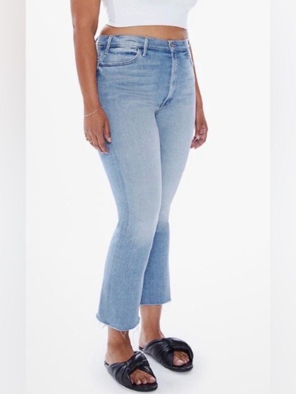 Mother The Hustler Ankle Fray - Size 34 Light Blue High-Rise Crop Jeans